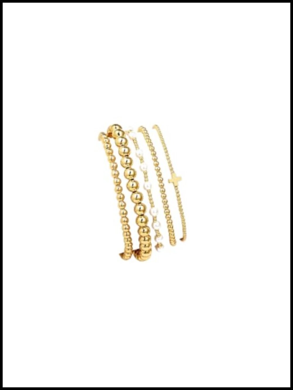 5-Piece Gold Plated Beaded Bracelet Set Stretch Stackable Women